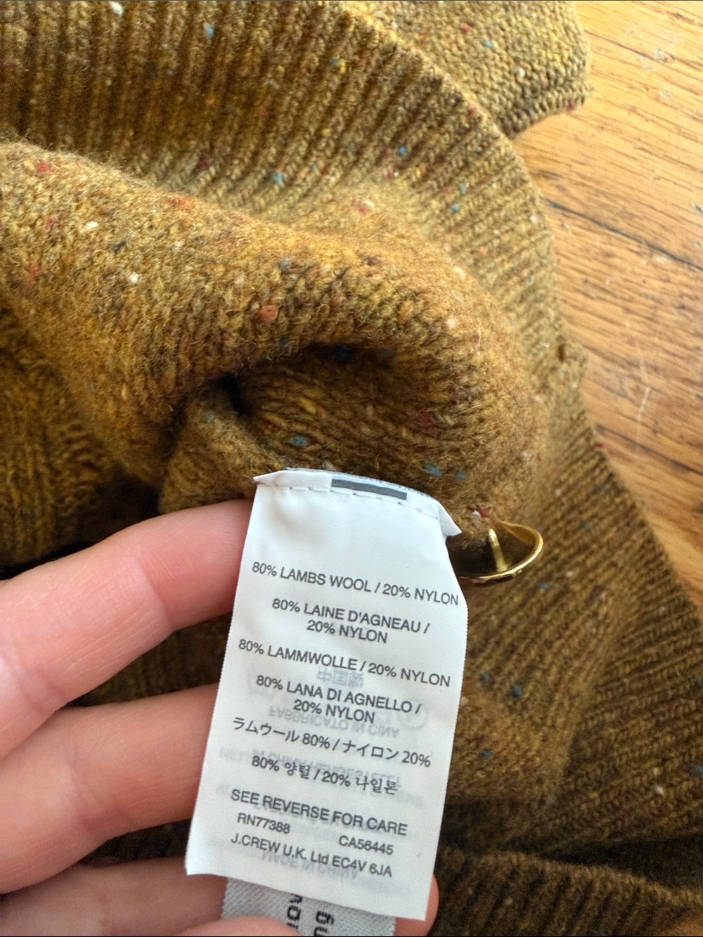 NWT j. Crew Cable-Knit Crewneck speckled sweater in Olive Brown Shoulder Button - Picture 6 of 6